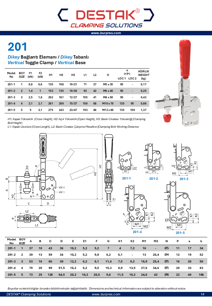 Clamp-Dikey Hızlı Bağlantı Elemanı-Klemp-Kenet-Seraç-Destak-201 Serisi-Dikey Tabanlı