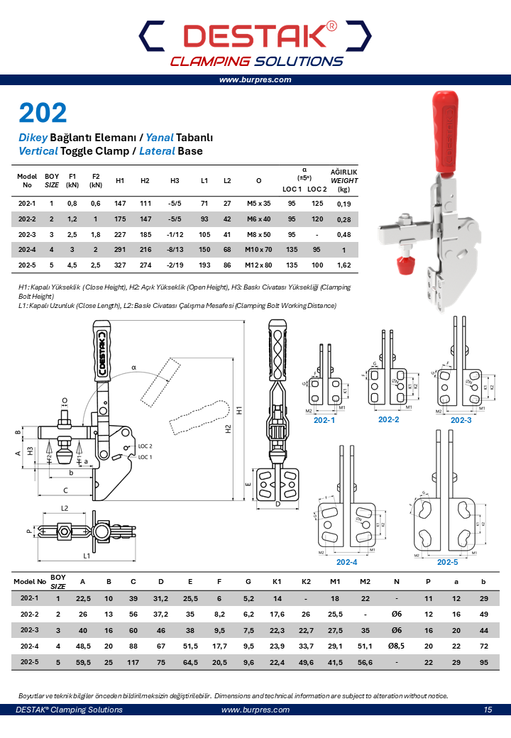 Clamp-Dikey Hızlı Bağlantı Elemanı-Klemp-Kenet-Seraç-Destak-202 Serisi-Yanal Tabanlı