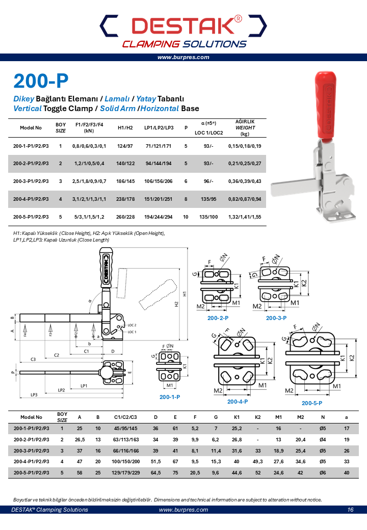 Clamp-Dikey Hızlı Bağlantı Elemanı-Klemp-Kenet-Seraç-Destak-200-P Serisi-Yatay Tabanlı-Lamalı