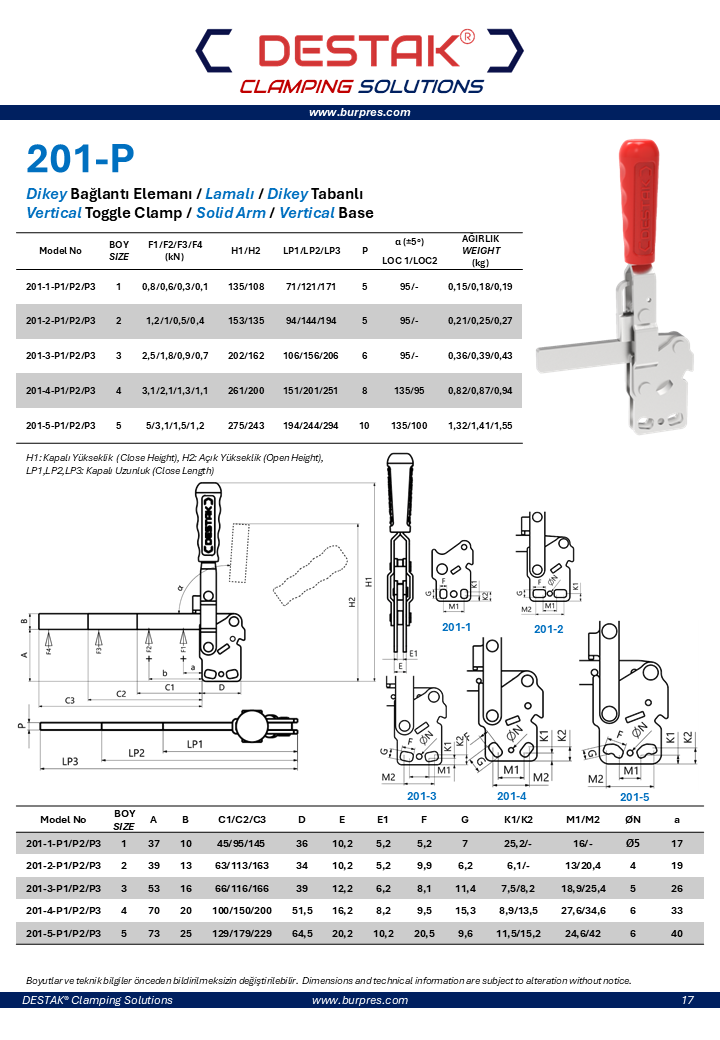 Clamp-Dikey Hızlı Bağlantı Elemanı-Klemp-Kenet-Seraç-Destak-201-P Serisi-Dikey Tabanlı-Lamalı