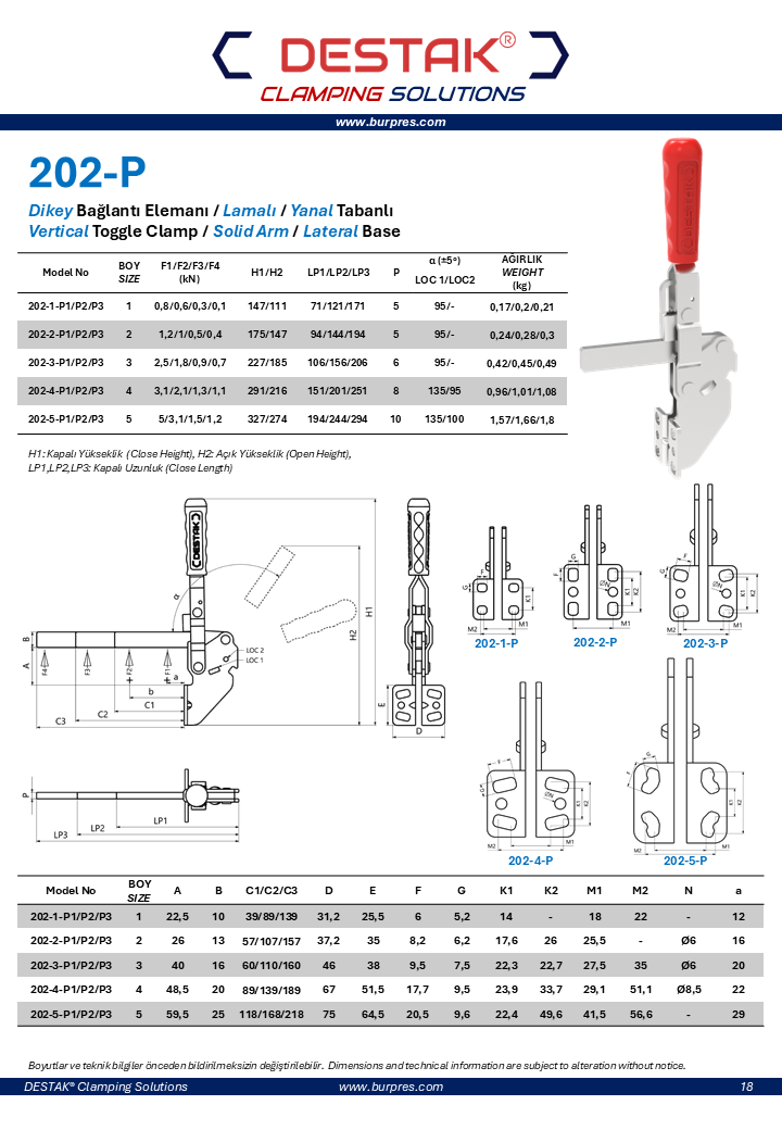 Clamp-Dikey Hızlı Bağlantı Elemanı-Klemp-Kenet-Seraç-Destak-202-P Serisi-Yanal Tabanlı-Lamalı