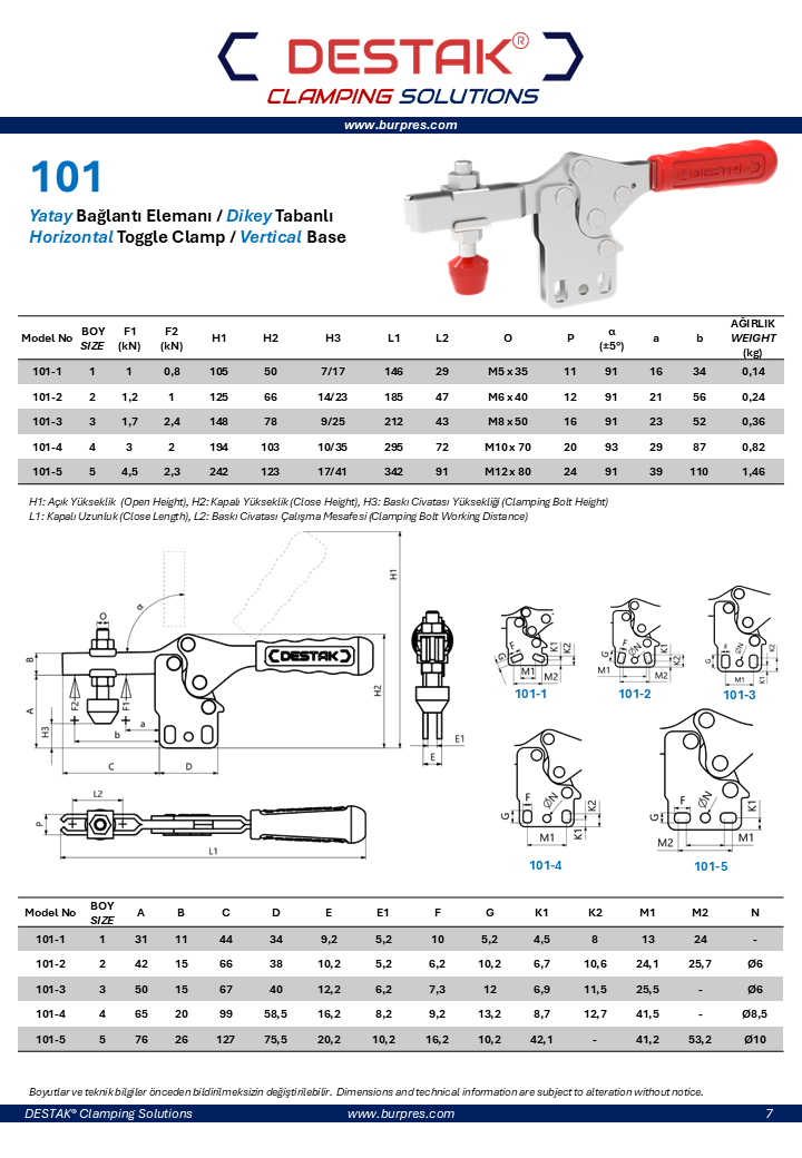 Clamp-Yatay Hızlı Bağlantı Elemanı-Klemp-Kenet-Seraç-Destak-101 Serisi-Dikey Tabanlı