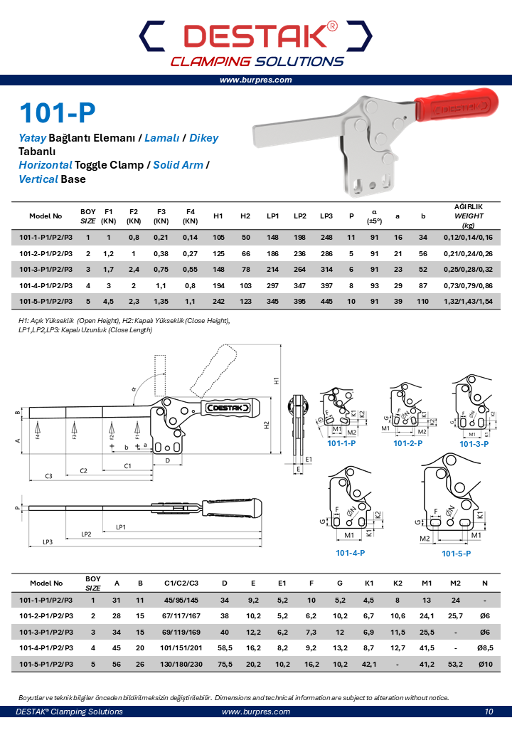 Clamp-Yatay Hızlı Bağlantı Elemanı-Klemp-Kenet-Seraç-Destak-101-P Serisi-Dikey Tabanlı-Lamalı